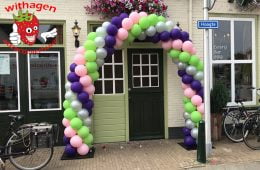 Ballonnen boog 6 meter ZilverLime-groen-Rose-Paars