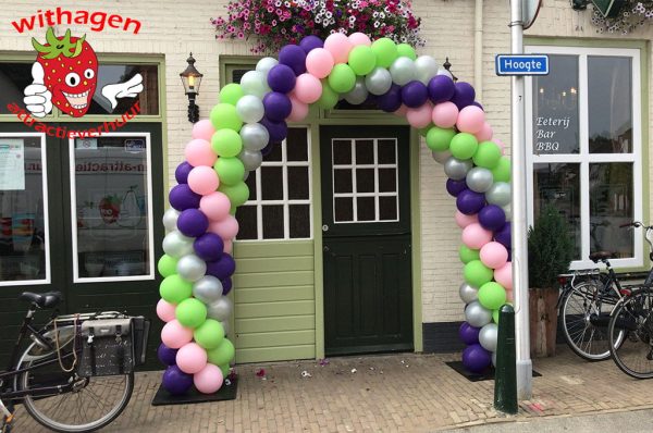 Ballonnen boog 6 meter ZilverLime-groen-Rose-Paars